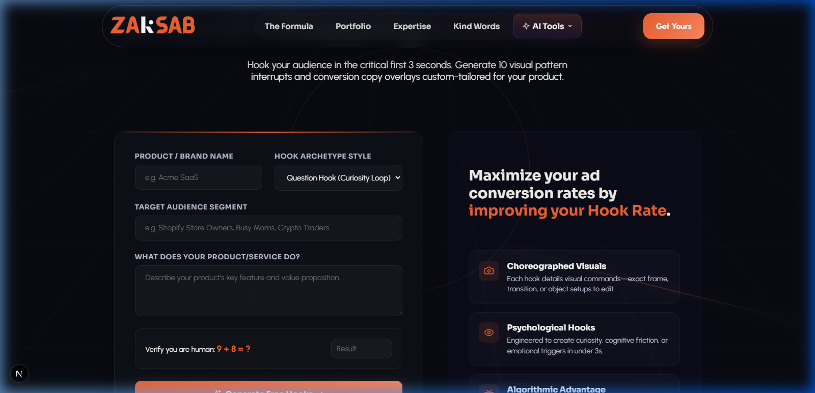 AI Scroll-Stopping Hook Generator interface screenshot